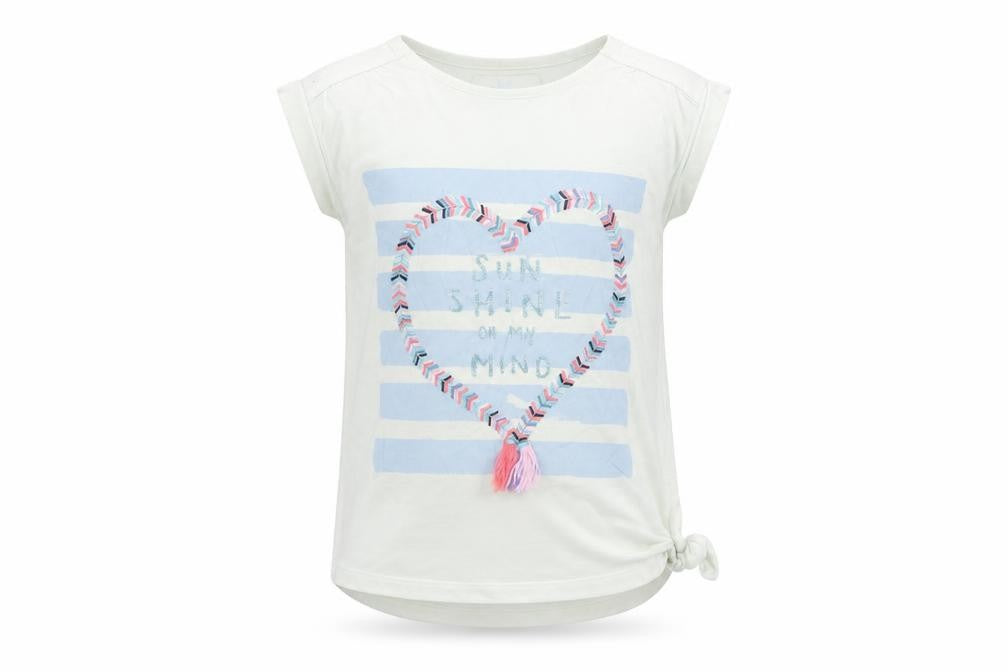 FatFace Girls White Striped Heart Embroidered Sleeveless T-Shirt 8-9 Years