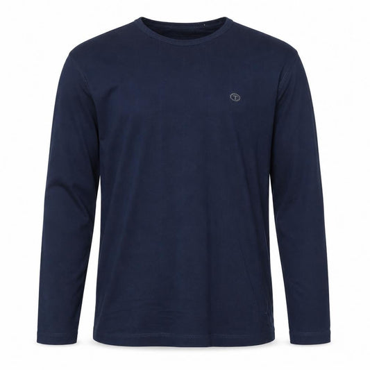Tom Tailor Men's Blue 2XL Long Sleeve Cotton Crew Neck Casual Top