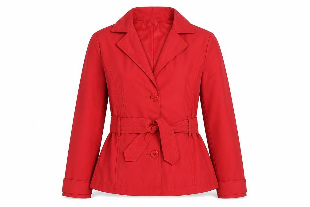 St Bernard Women Red Belted Trench Jacket Size 12