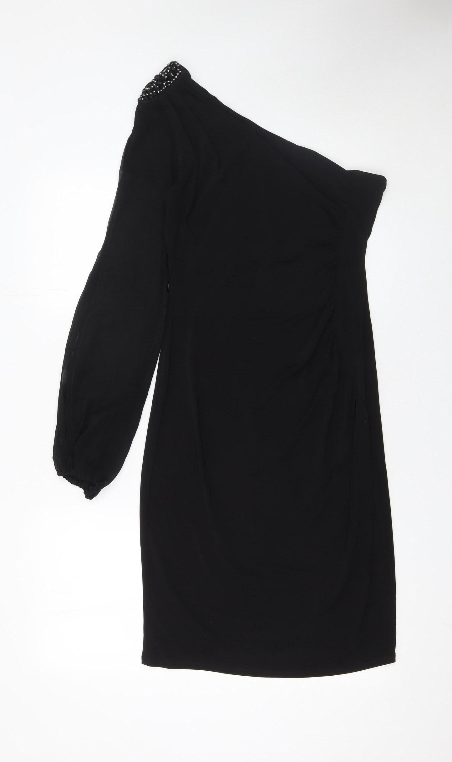 Star by Julien Macdonald Women's Black Size 12 One Shoulder Beaded Bodycon Dress