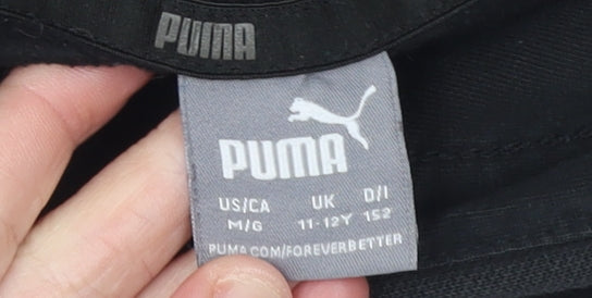 Puma Boys Black Graphic Logo Pullover Hoodie 11-12 Years Fleece Cotton