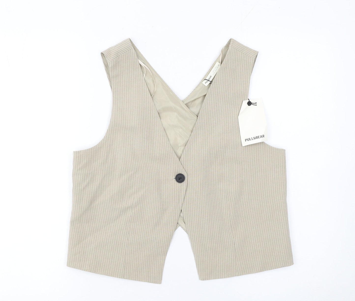 Pull&Bear Women Beige Pinstripe Tailored Waistcoat L
