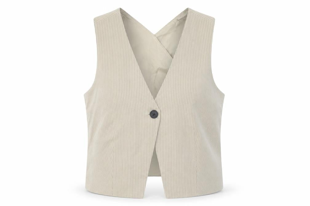 Pull&Bear Women Beige Pinstripe Tailored Waistcoat L