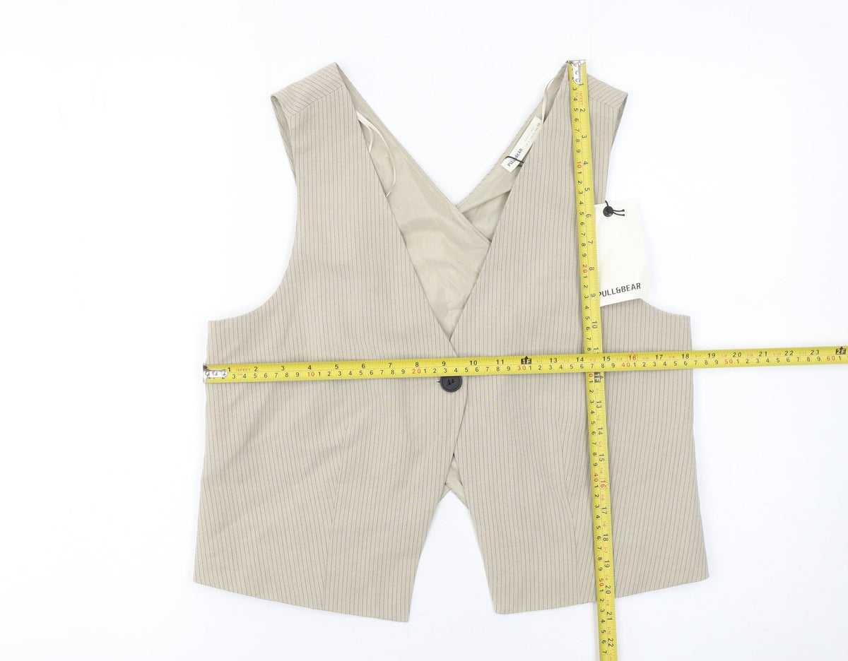 Pull&Bear Women Beige Pinstripe Tailored Waistcoat L