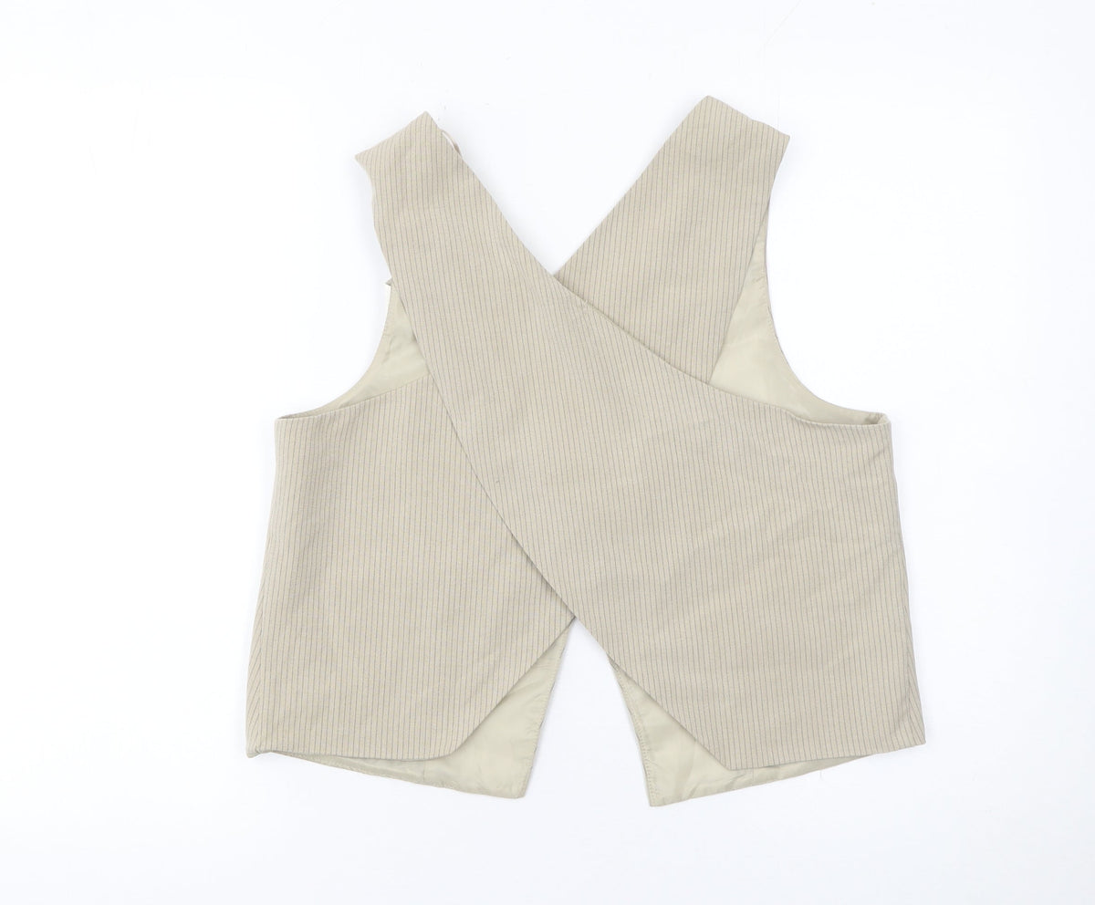 Pull&Bear Women Beige Pinstripe Tailored Waistcoat L