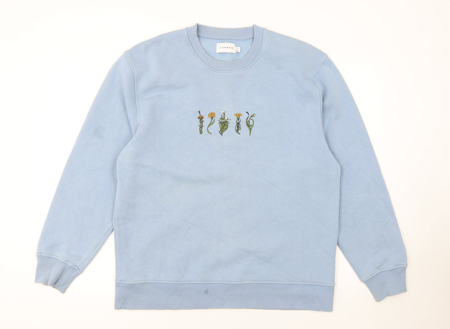 Topman Men's Blue Embroidered Flower Sweatshirt Size M