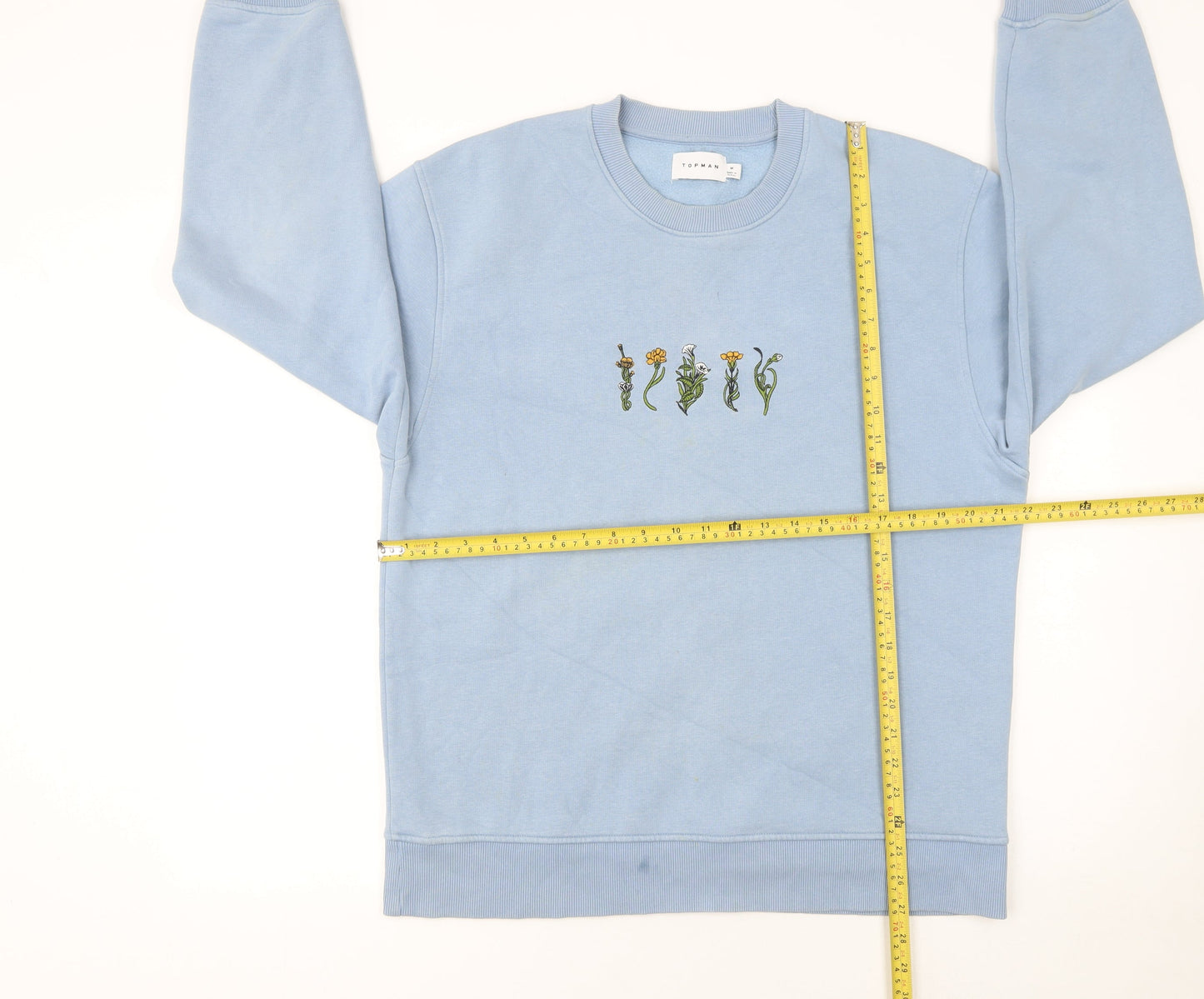 Topman Men's Blue Embroidered Flower Sweatshirt Size M