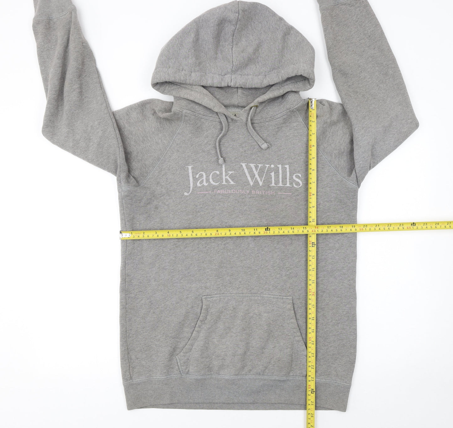 Jack Wills Womens Grey Pullover Hoodie UK 10 with Logo and Kangaroo Pocket