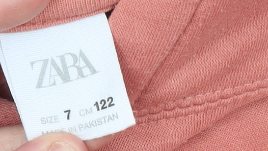 Zara Girls Pink Pullover Hoodie Size 7 Years Cotton Blend Casual