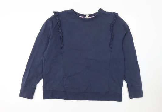 Joules Women Navy Blue Ruffle Crew Neck Cotton Sweatshirt UK 14