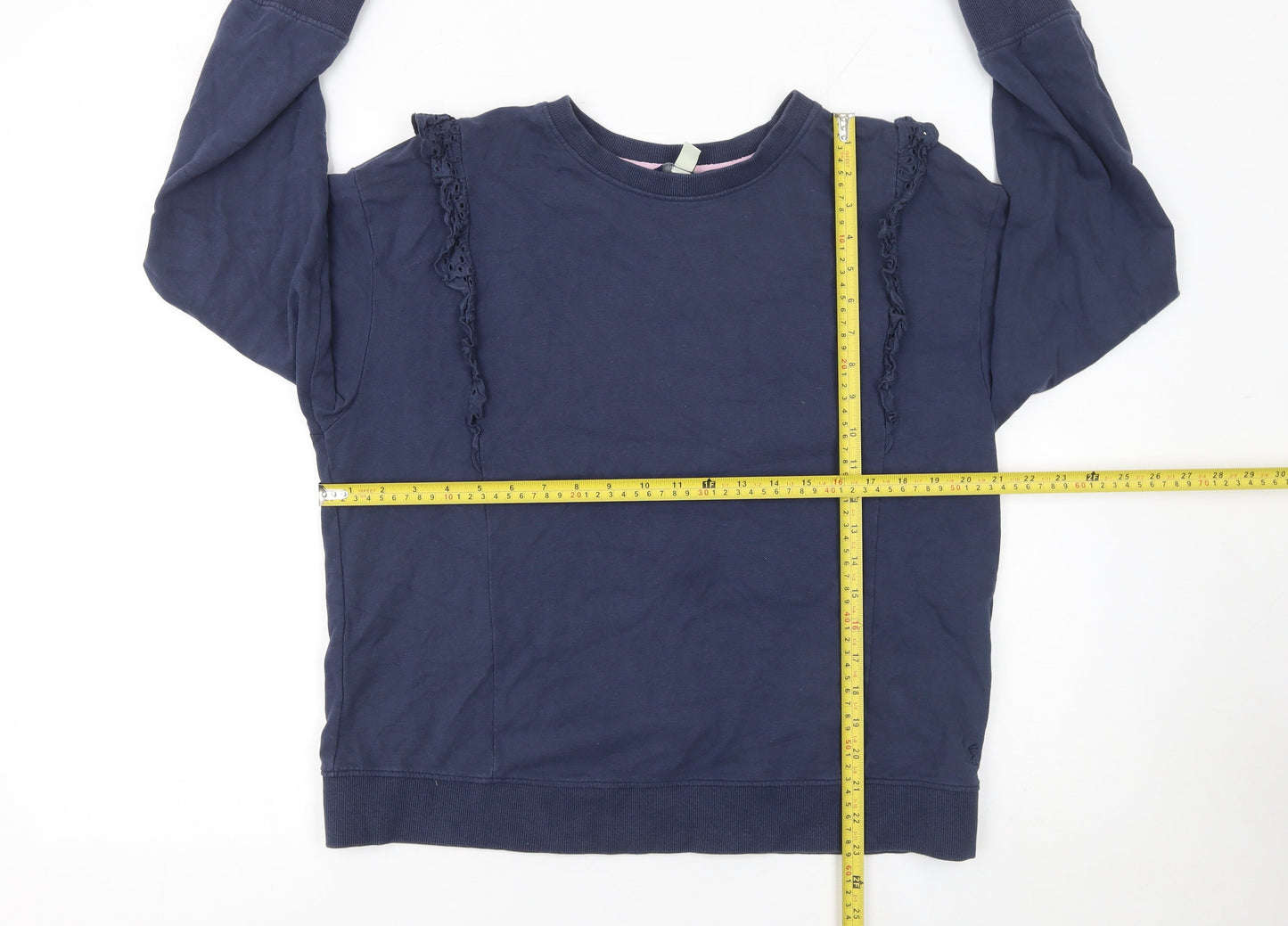 Joules Women Navy Blue Ruffle Crew Neck Cotton Sweatshirt UK 14