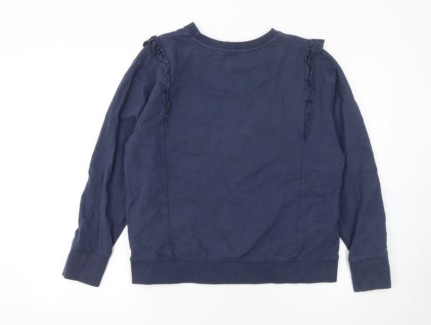 Joules Women Navy Blue Ruffle Crew Neck Cotton Sweatshirt UK 14
