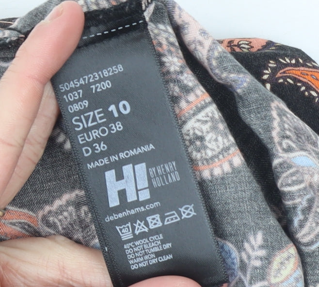 HI by Henry Holland Women's Black Paisley Wide-Leg Trousers Size 10