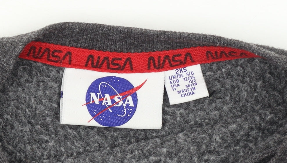 NASA Women’s Grey Pullover Sweatshirt 2XS Cotton Blend Graphic Print