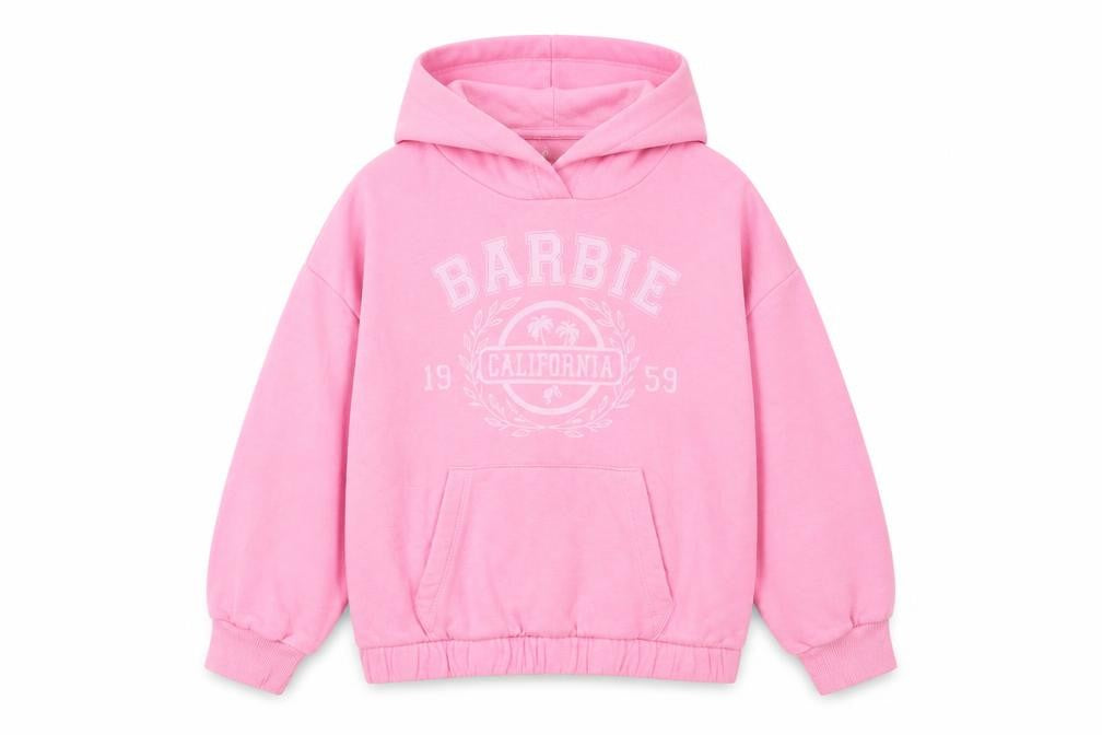 Marks & Spencer Girls Pink Barbie Hoodie 7-8 Years Pullover Fleece