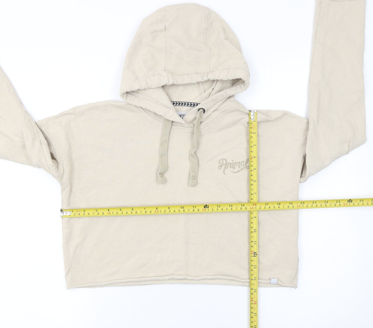 Animal Womens Beige Crop Hoodie UK 8 Pullover Hooded Sweatshirt
