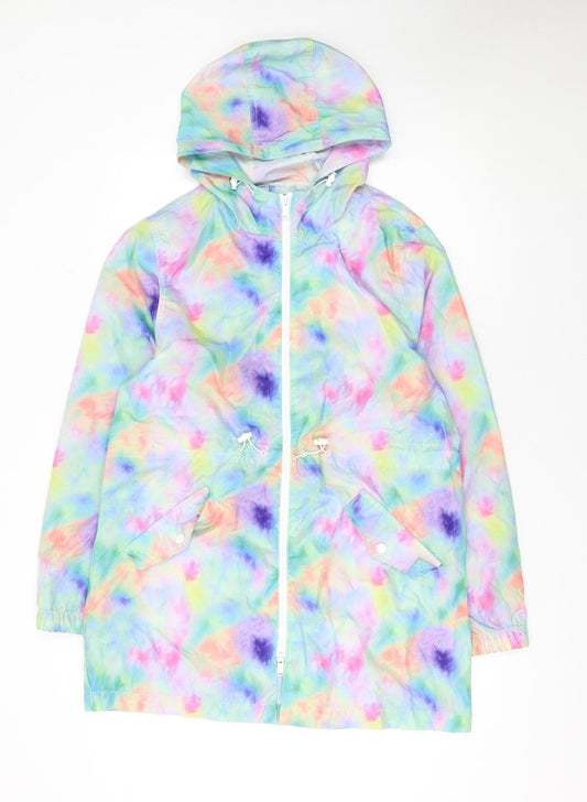 Brave Soul Womens Multicoloured Tie-Dye Hooded Windbreaker Jacket Size 12