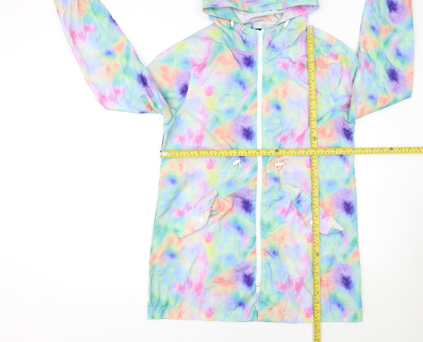 Brave Soul Womens Multicoloured Tie-Dye Hooded Windbreaker Jacket Size 12