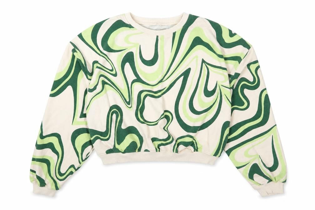 H&M Girls Beige Green Swirl Print Pullover Sweatshirt 14 Years