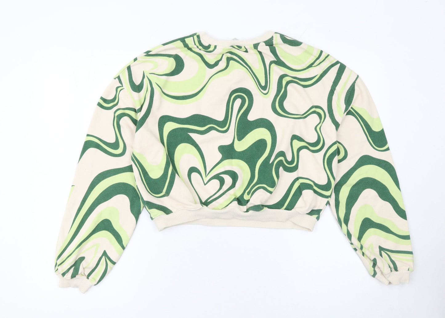 H&M Girls Beige Green Swirl Print Pullover Sweatshirt 14 Years