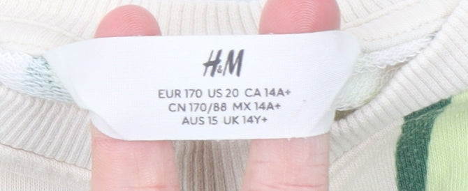 H&M Girls Beige Green Swirl Print Pullover Sweatshirt 14 Years