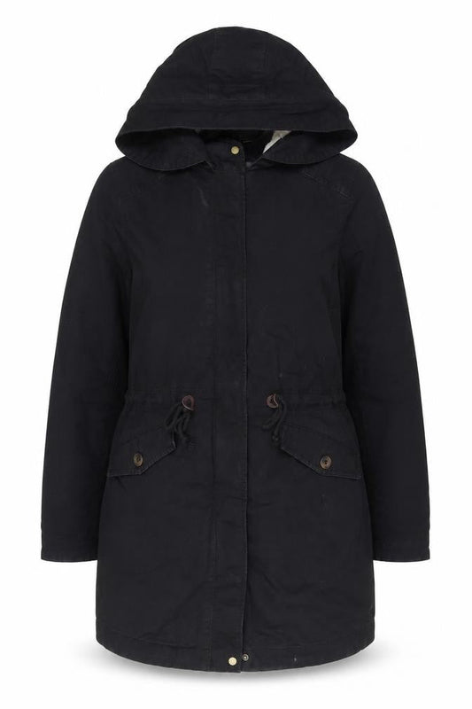 H&M Divided Women’s Black Cotton Parka Coat Size 14 Hooded
