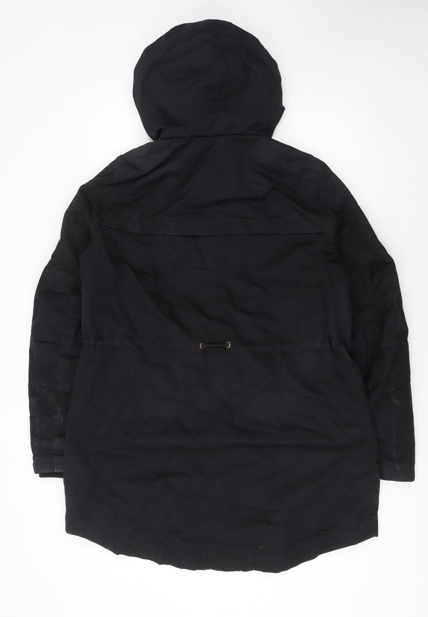 H&M Divided Women’s Black Cotton Parka Coat Size 14 Hooded