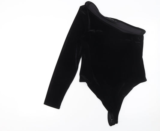 F&F Women’s Black Velvet One Shoulder Bodysuit UK 14