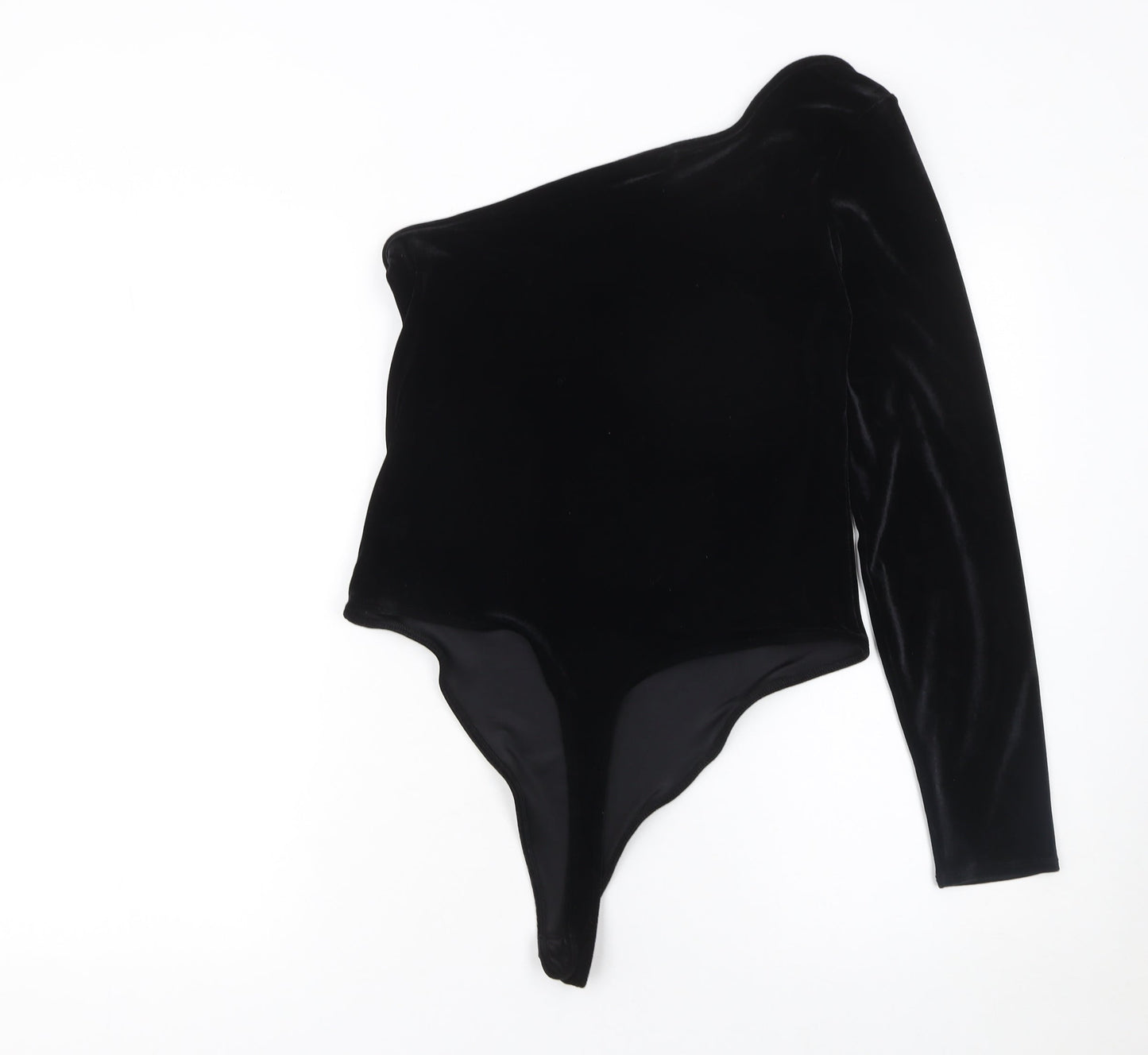 F&F Women’s Black Velvet One Shoulder Bodysuit UK 14