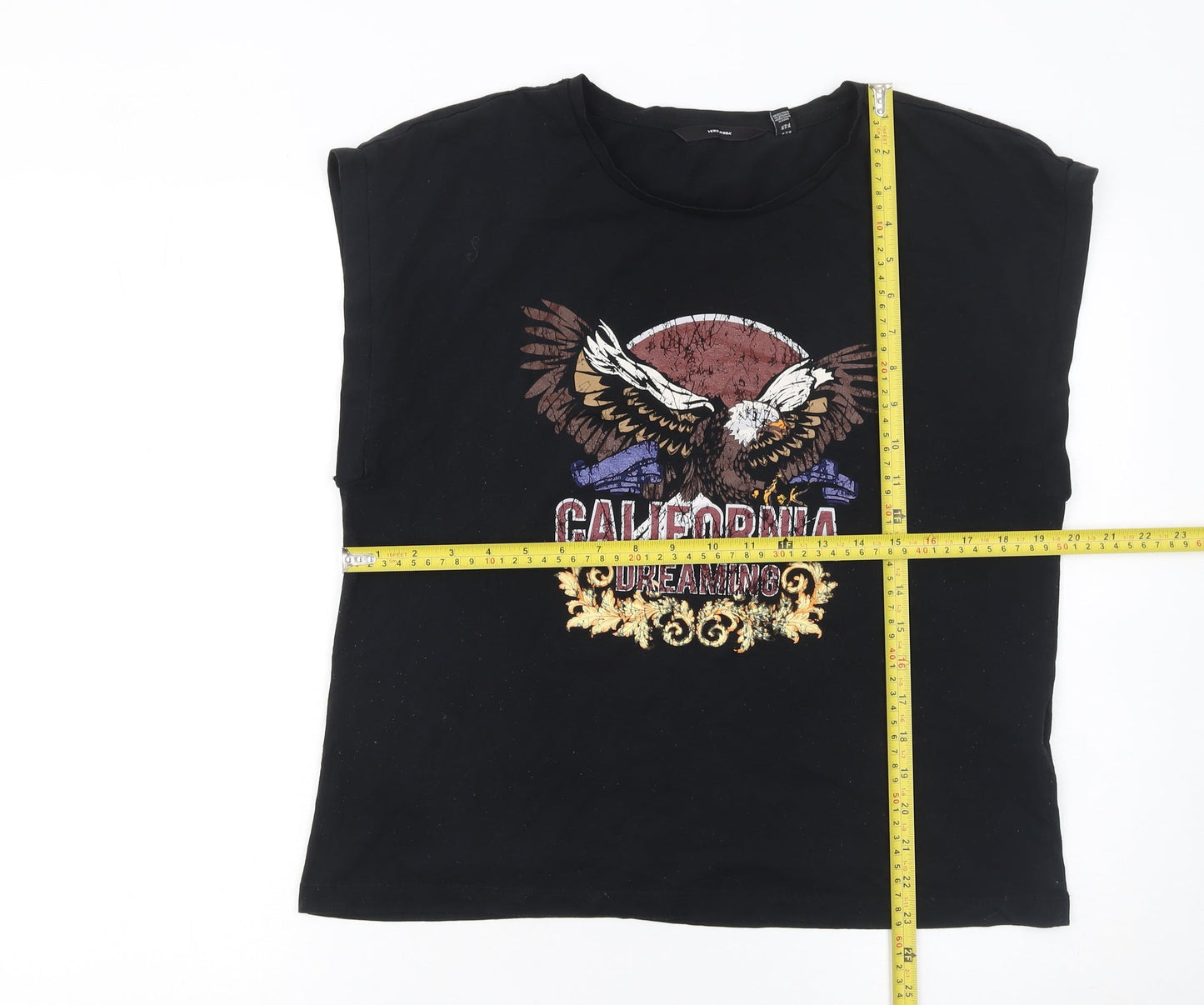 Vero Moda Women's Black California Dreaming Graphic Sleeveless T-Shirt Size XL