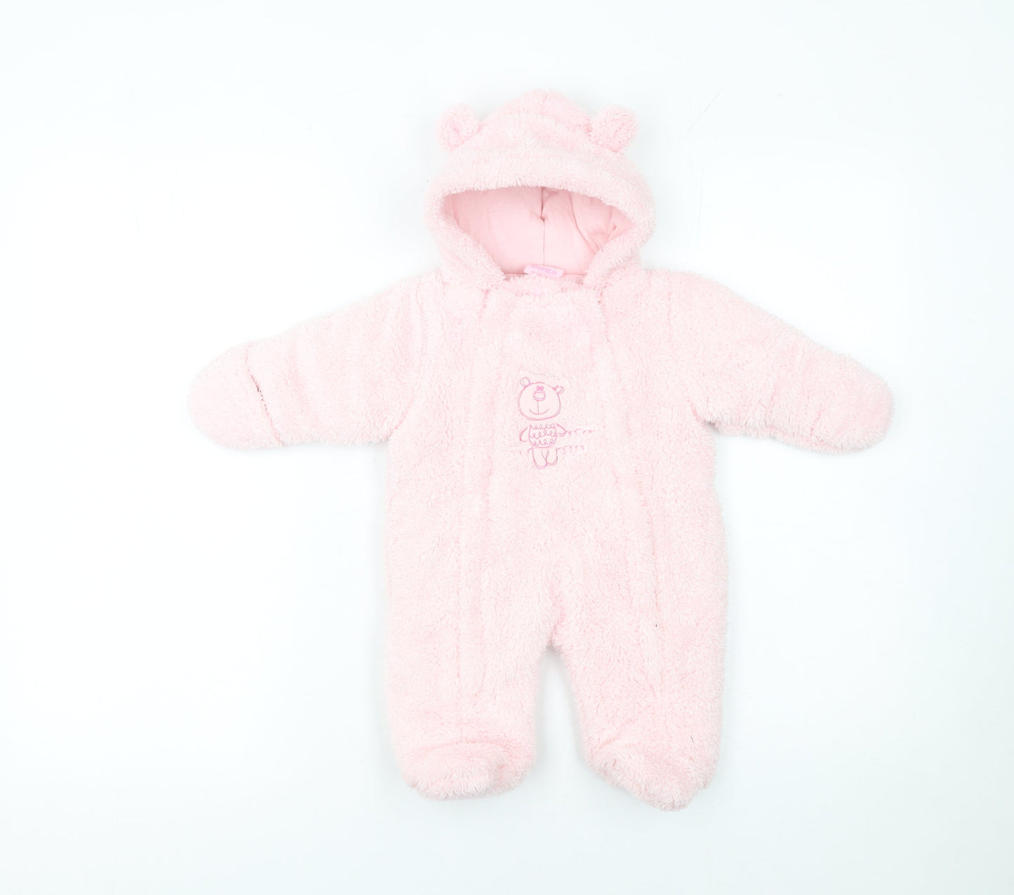 Bebe Bonito Pink Hooded Fleece Bear Coverall 0-3 Months Unisex Baby