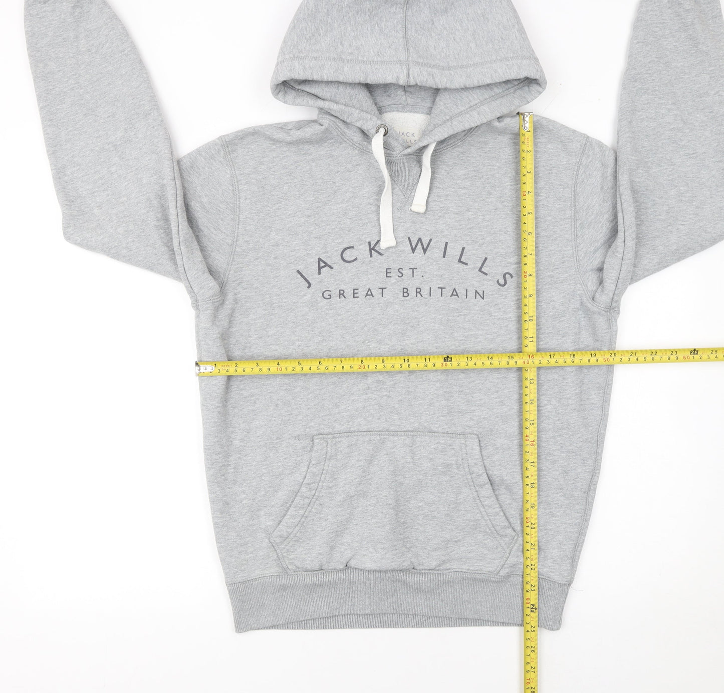 Jack Wills Mens Grey Small Pullover Hoodie Logo Fleece Sweatshirt