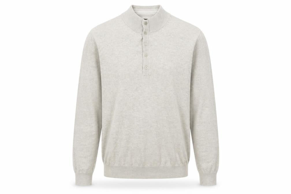 Marks & Spencer Men Beige Medium Henley Mock Neck Cotton Jumper