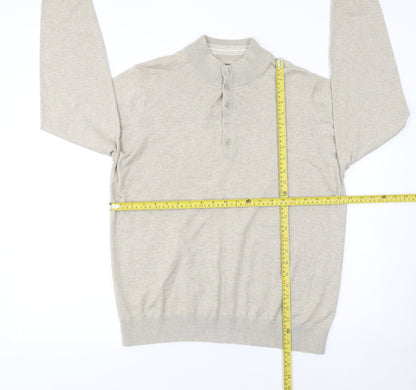 Marks & Spencer Men Beige Medium Henley Mock Neck Cotton Jumper
