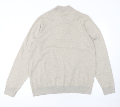 Marks & Spencer Men Beige Medium Henley Mock Neck Cotton Jumper