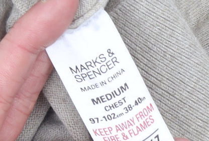 Marks & Spencer Men Beige Medium Henley Mock Neck Cotton Jumper