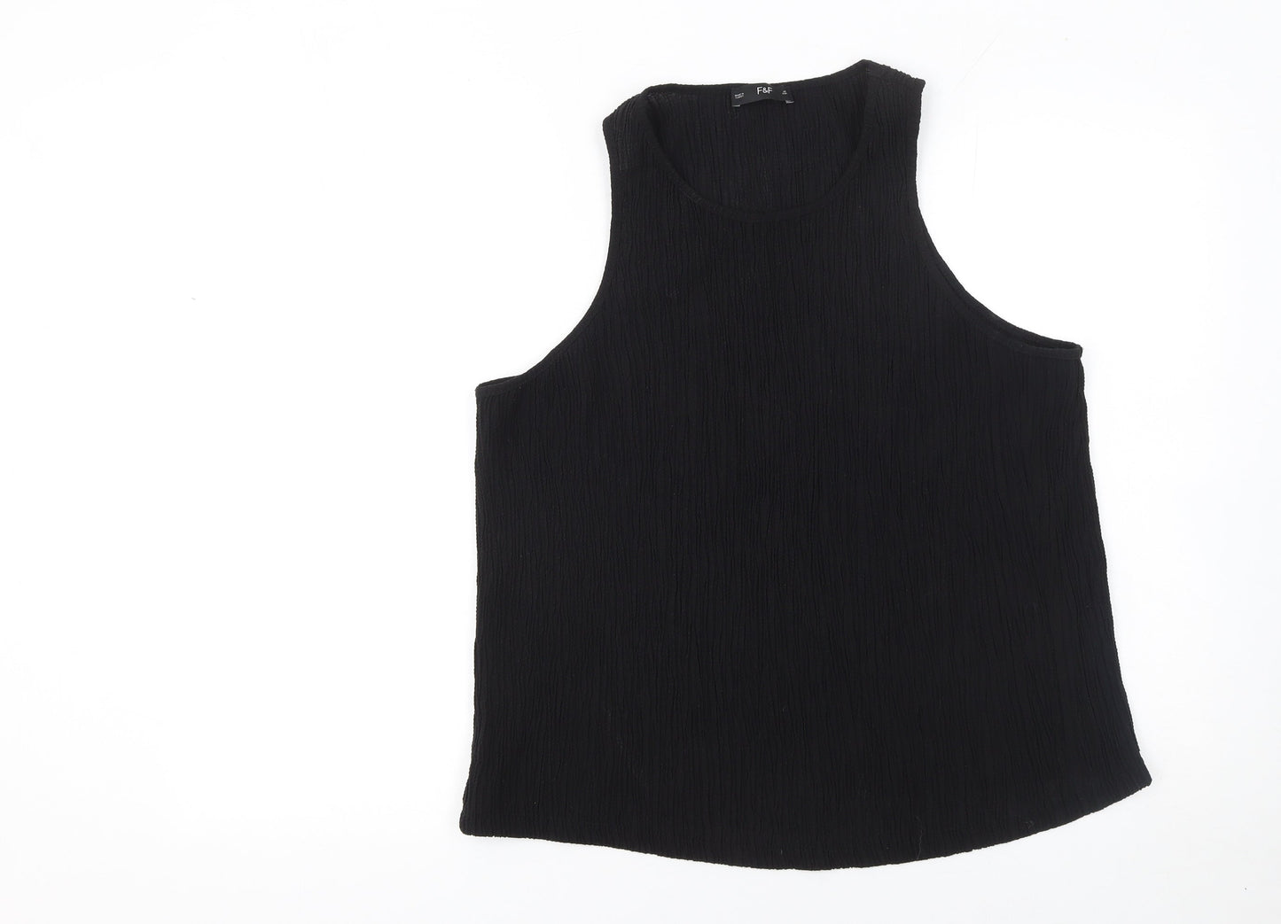 F&F Womens Black Sleeveless Tank Top UK 16 Regular Fit Polyester