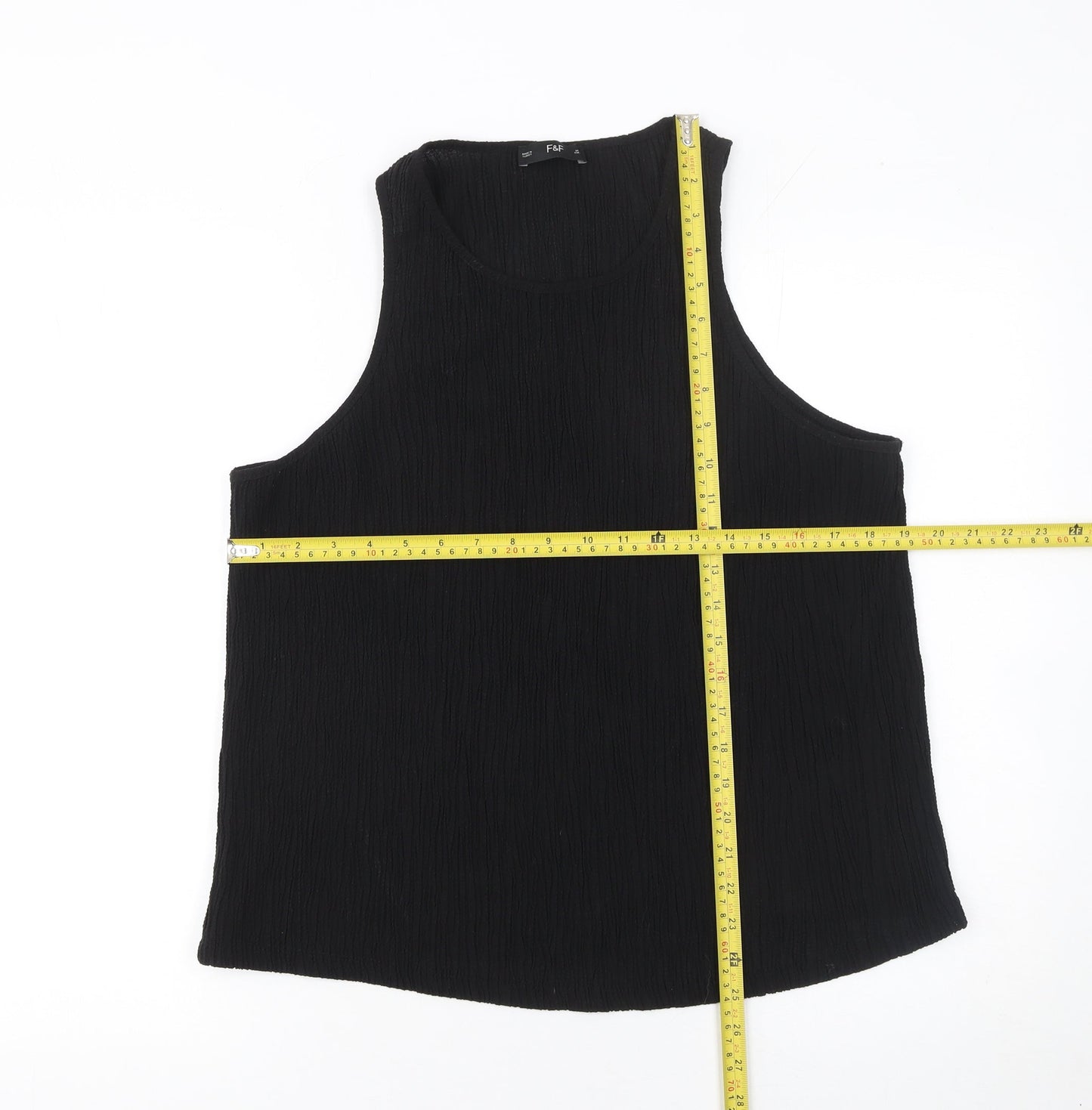 F&F Womens Black Sleeveless Tank Top UK 16 Regular Fit Polyester