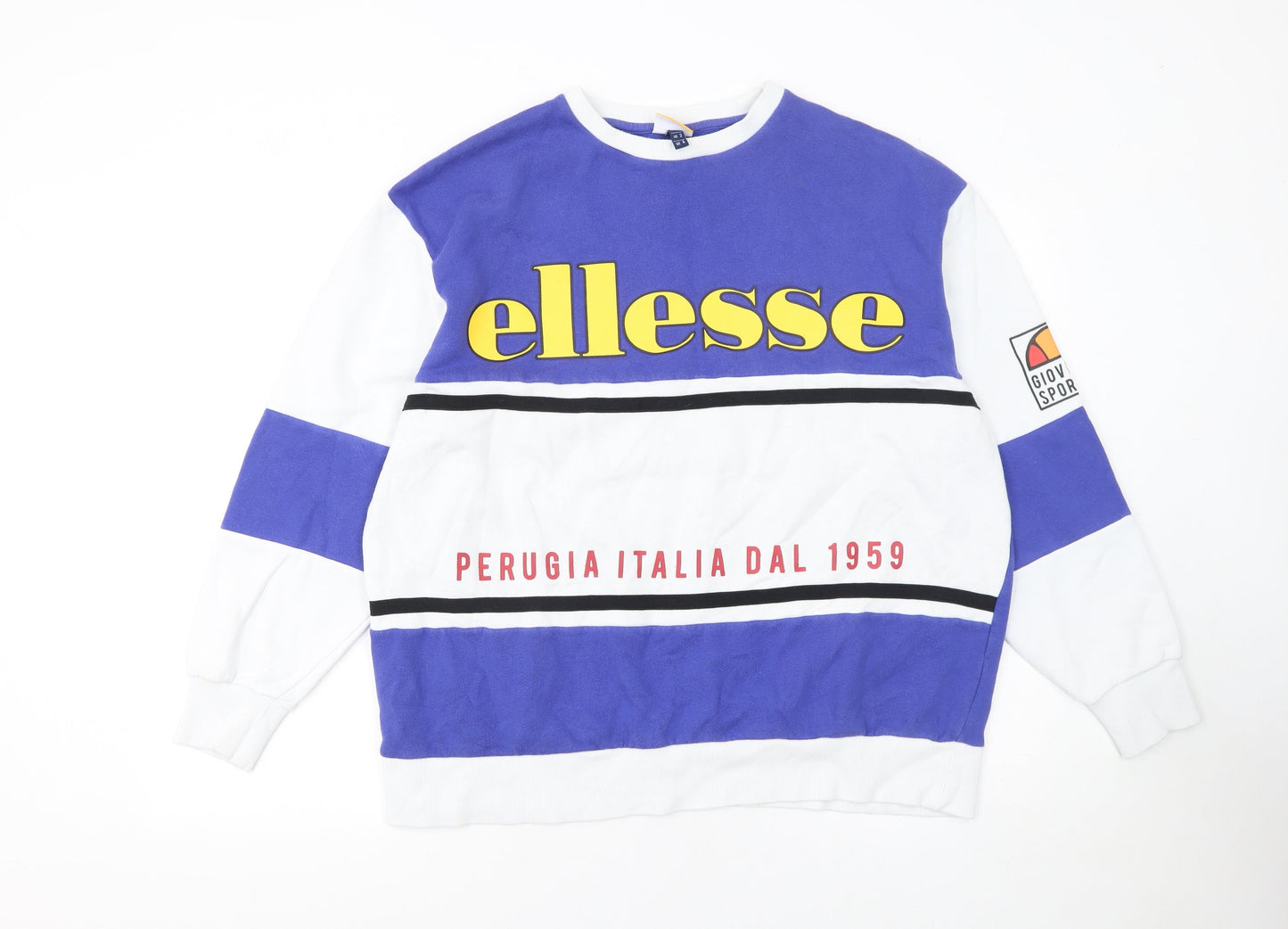 Ellesse Women's Blue White Logo Sweatshirt UK 6 Cotton Blend
