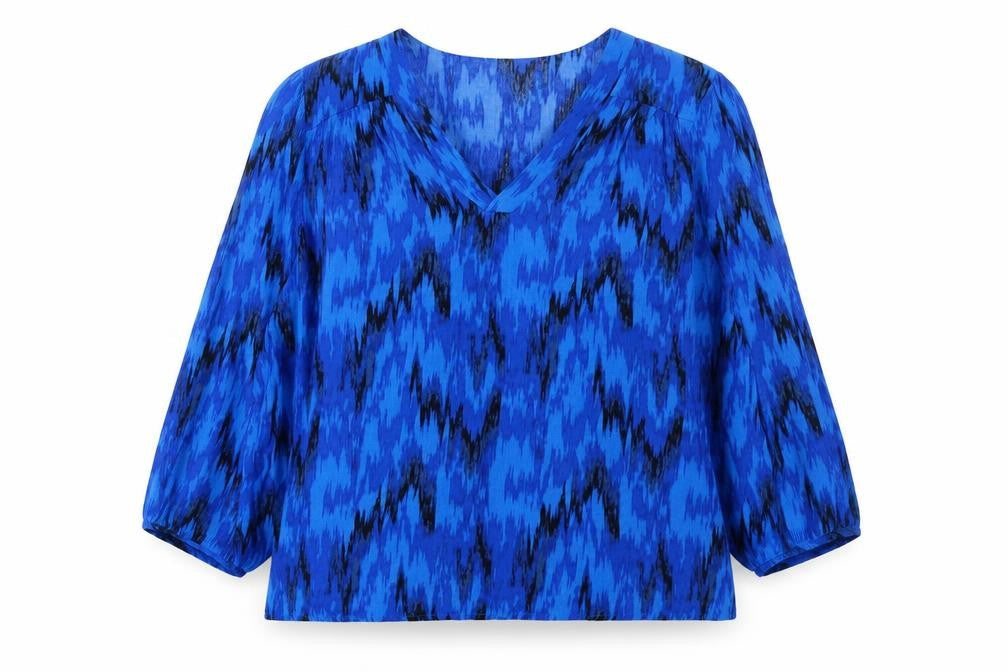 Vila Women Blue Geometric Tunic Blouse Size 10 Viscose