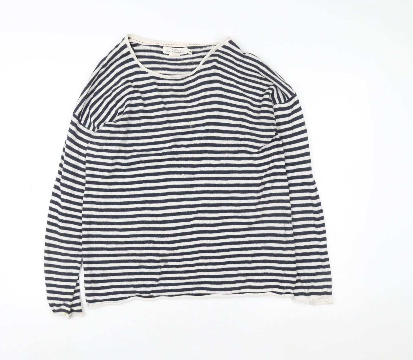 H&M L.O.G.G. Women Blue Striped Cotton Boat Neck Jumper L