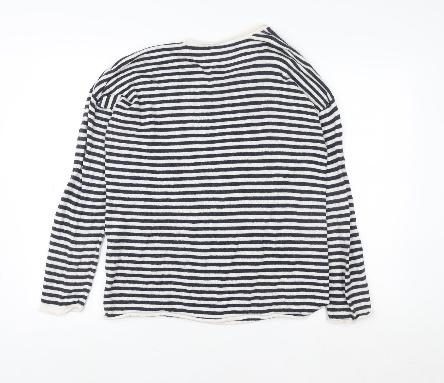 H&M L.O.G.G. Women Blue Striped Cotton Boat Neck Jumper L