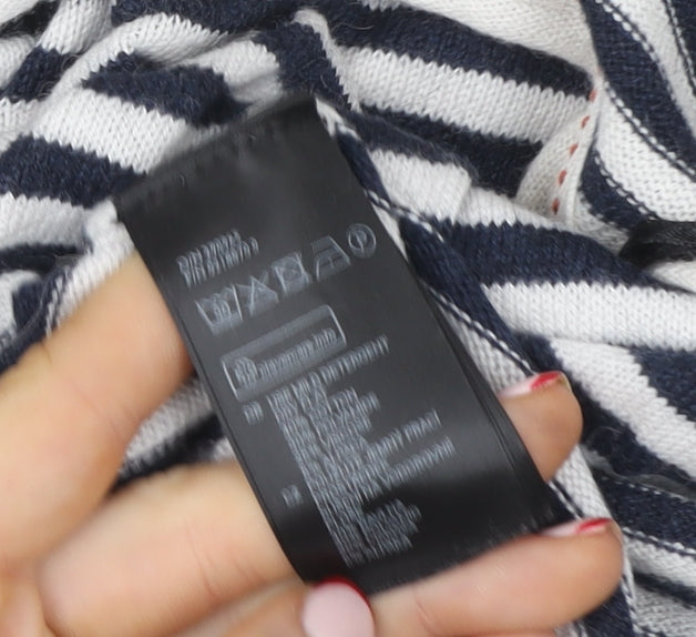 H&M L.O.G.G. Women Blue Striped Cotton Boat Neck Jumper L