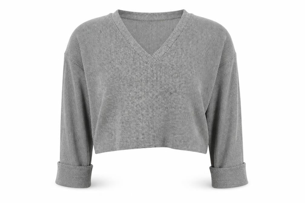 I Saw It First Womens Grey V-Neck Ribbed Pullover Jumper Size 12