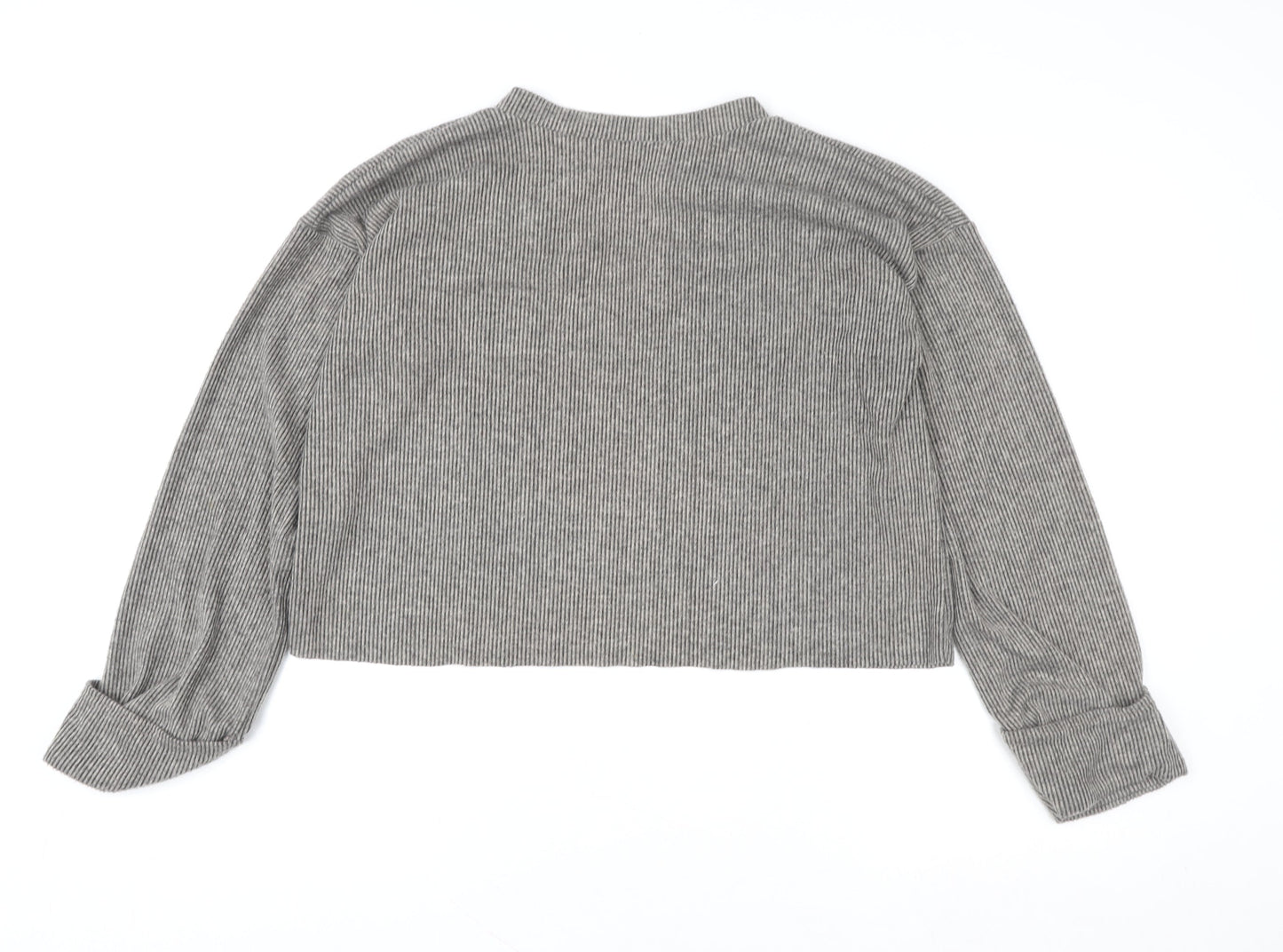 I Saw It First Womens Grey V-Neck Ribbed Pullover Jumper Size 12