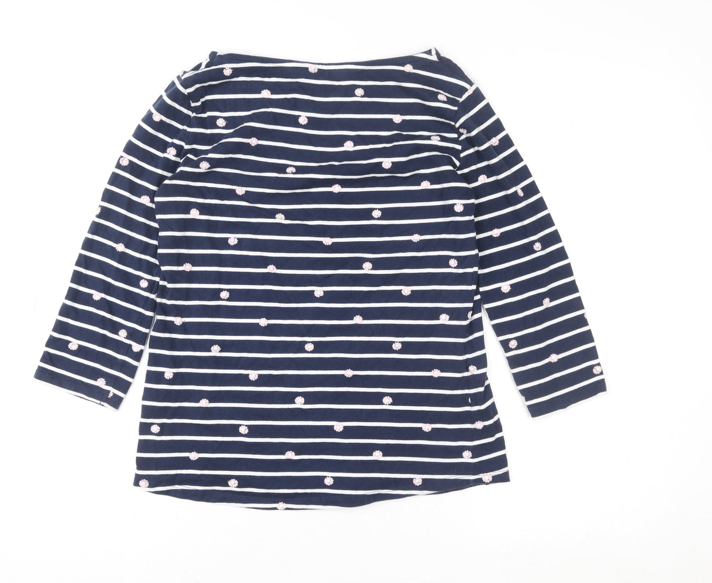 Crew Clothing Company Women’s Blue Striped Embroidered 3/4 Sleeve Cotton Top Size 10