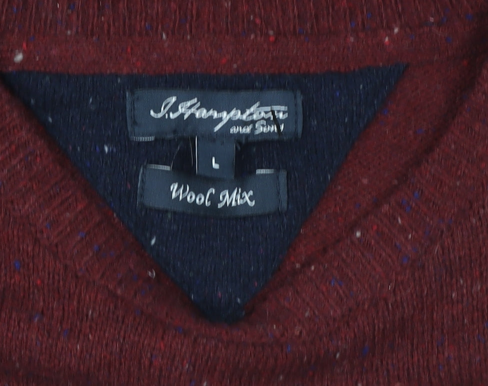 Taylor & Wright Men’s Red Wool Mix Crew Neck Jumper L Elbow Patch