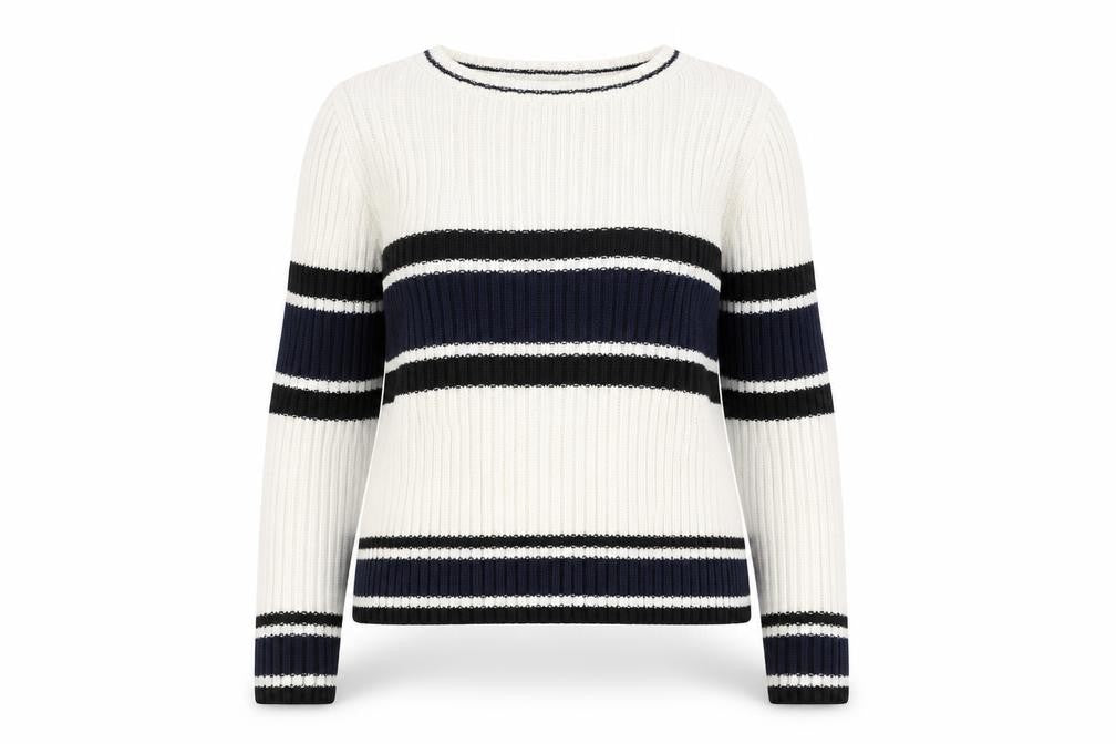 Zara Women’s Cream Navy Striped Ribbed Pullover Sweatshirt Size M