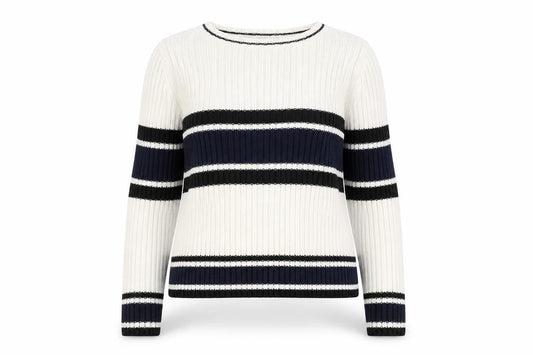 Zara Women’s Cream Navy Striped Ribbed Pullover Sweatshirt Size M