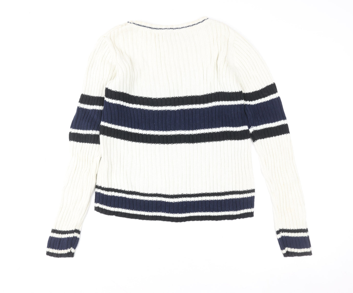 Zara Women’s Cream Navy Striped Ribbed Pullover Sweatshirt Size M